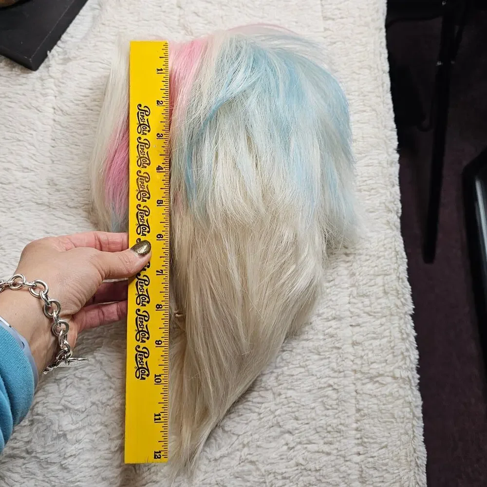 Short Light Blonde blue light purple pink highlights Funky Artsy Wig. Adjustable